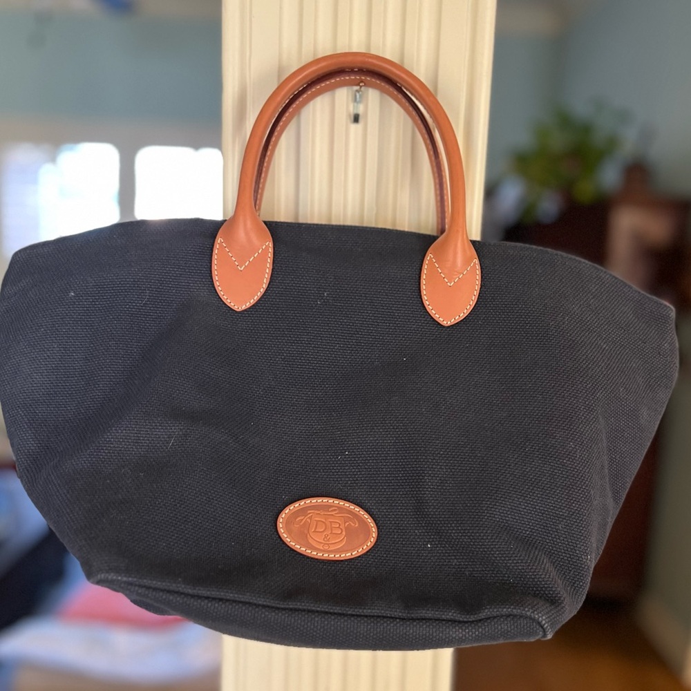 Vintage Dooney & Bourke Navy Canvas Leather Trim Zip Tote Purse Classic USA - Picture 6 of 9
